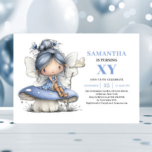 Convite Menina Fada Azul Caprichosa 5º Aniversário Magia