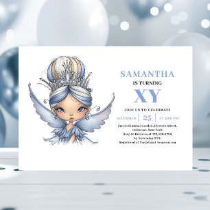 Convite Menina Fada Azul Espelhante Aniversário de 3 anos