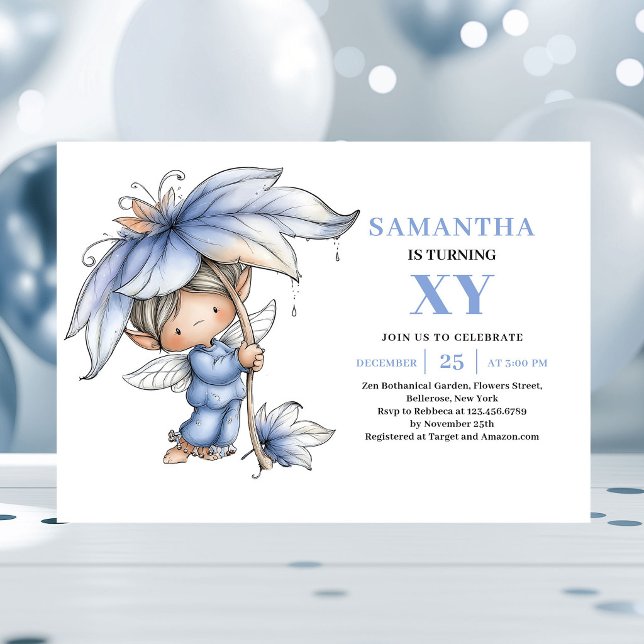 Convite Menina Fada Azul Graciosa 3º Aniversário Pastel (Graceful Blue Fairy Girl 3rd Birthday Pastel invitation)