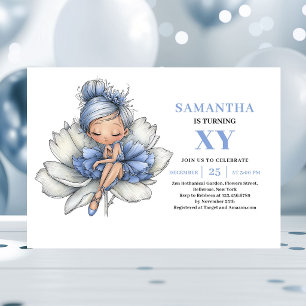 Convite Menina Fada Azul Preciosa 5º Aniversário Pastel