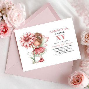 Convite Menina Fada Caprichosa 1º Aniversário Floral Rosad