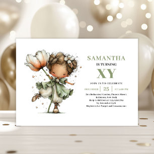 Convite Menina Fada Caprichosa 1º Aniversário Floral Sage