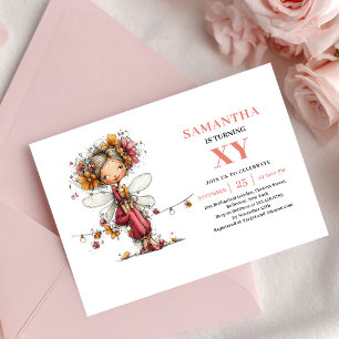 Convite Menina Fada Caprichosa 5º Aniversário Floral Rosa