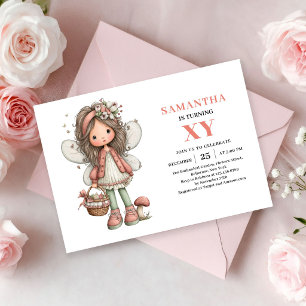 Convite Menina Fada Caprichosa 5º Aniversário Floral Rosa