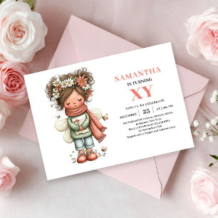 Convite Menina Fada Caprichosa Aniversário Rosa Floral Rub