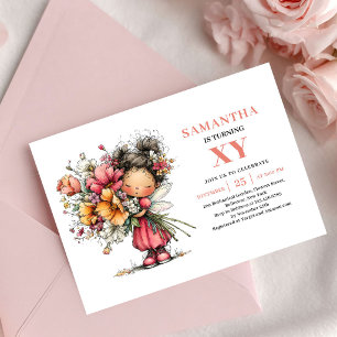Convite Menina Fada Elegante 6º Aniversário Floral Blush
