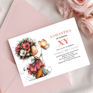 Convite Menina Fada Encantada 2º Aniversário Floral Rosa