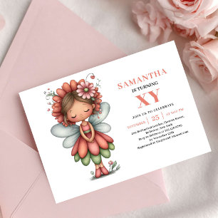 Convite Menina Fada Encantadora Aniversário Rosa Floral Pa
