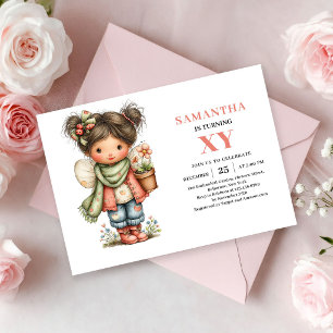 Convite Menina Fada Fantasia Aniversário Rubor Floral Rosa