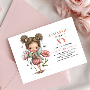 Convite Menina Fada Fofa Aniversário Floral Mágico Rosa