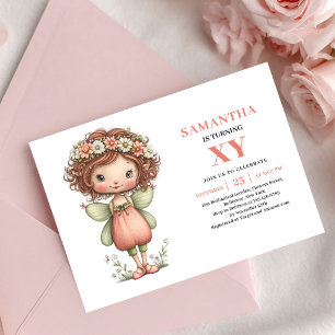 Convite Menina Fada Mágica Aniversário Pastel Bege Floral