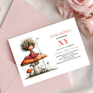 Convite Menina Fada Mágica Rubor Floral do 3º Aniversário