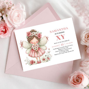 Convite Menina Fada Mágica Rubor Floral do 3º Aniversário