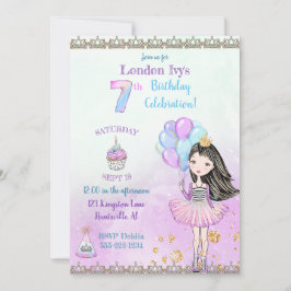 Convite Menina fazendo 7 anos Princesa Cupcake Balões
