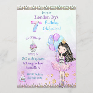 Convite Menina fazendo 7 anos Princesa Cupcake Balões