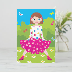 Convite Menina Feliz com Flores e Borboletas