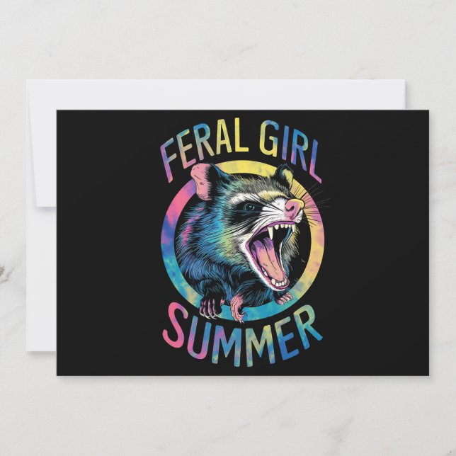 Convite Menina Feral Verão Gambá Tie Dye Mapache (Frente)