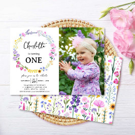 Convite Menina Flor Silvestre Aniversário de 1 ano Foto Fl