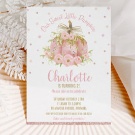Convite Menina Floral Abóbora Rosa Chic 1º Aniversário