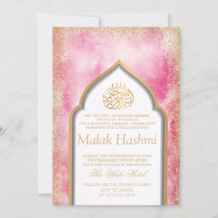 Convite Menina Floral Islâmica Aqiqa Aqeqa