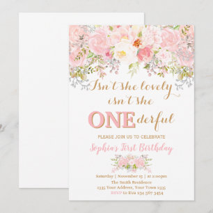 Convite Menina Floral Não é uma Onederful Festa de 1 Ano