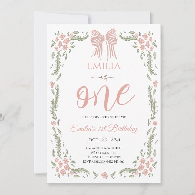 Convite Menina floral um aniversário  (Frente)