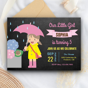 Convite Menina Fofa com Guarda-chuva Festa de Aniversári