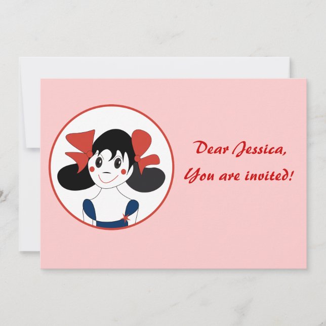 Convite Menina Fofa com Laços Vermelhos Ilustração Infanti (Frente)
