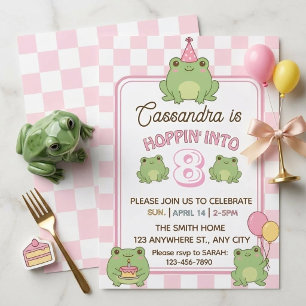 Convite Menina Fofa de Sapo em Pastel para 8º Aniversário