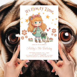 Convite Menina Fofa e Pug É Hora da Festa de Aniversário