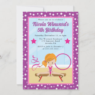 Convite Menina Gимнаста Ruiva Fofa Aniversário Infantil 