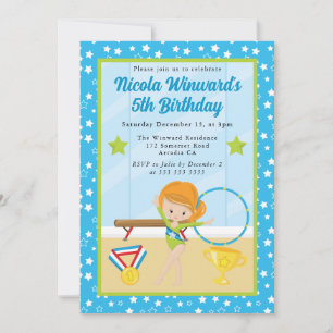 Convite Menina Gимнаста Ruiva Fofa Aniversário Infantil