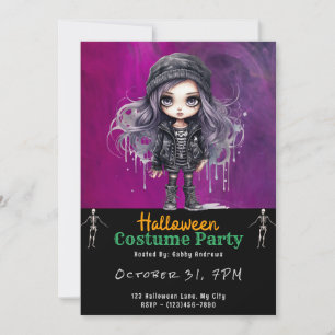 Convite Menina Gótica Super Fofa Preta de Halloween