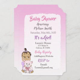 Convite Menina hispânica com lança-bebê do Urso Teddy