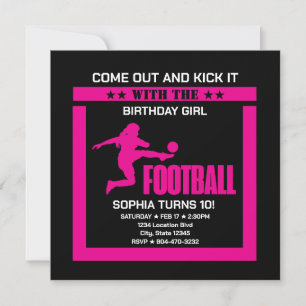 Convite Menina Jogadora de Futebol Rosa, Menina de Anivers