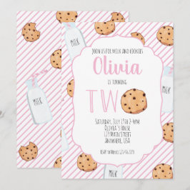 Convite Menina Leite e Biscoitos Rosa 2º Aniversário
