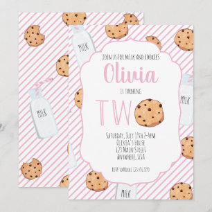 Convite Menina Leite e Biscoitos Rosa 2º Aniversário