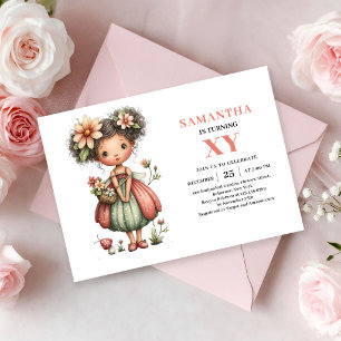 Convite Menina Mágica Fada Aniversário Floral Rosa Blush