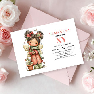 Convite Menina Mágica Fada Aniversário Rubor Rosa Floral