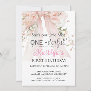Convite Menina Maravilhosa Arco Rosa Floral 1º Aniversário