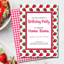 Menina Morango Padrão Verde Rosa Aniversário