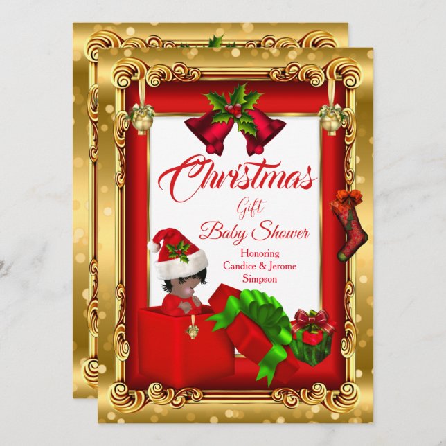 Convite Menina Natal Menino Chuvada de Bebê Caixa de Prese (Frente/Verso)