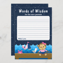 Convite Menina Náutica Macaco Rosa e Palavras Marinhos de 