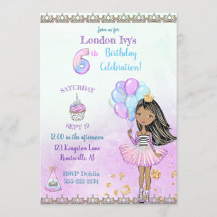 Convite Menina negra americana no 6º aniversário princesa