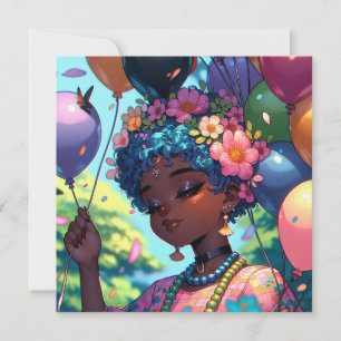 Convite Menina Negra bonito com Aniversário