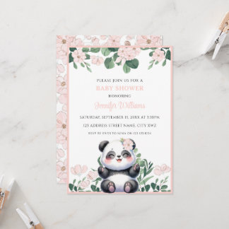 Convite Menina Panda Fofa com Flores Rosa Churrasco de Beb