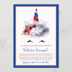 Convite Menina Patriótica Unicórnio Militar Chá de Bebê