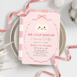 Convite Menina Pequena Bolinho Rosa de 1º Aniversário