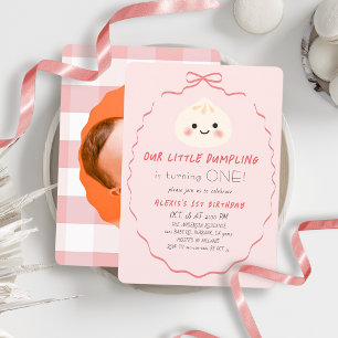 Convite Menina Pequena Bolinho Rosa de 1º Aniversário Foto