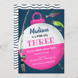 Convite Menina Pescarando O-FISH aliado Aniversário